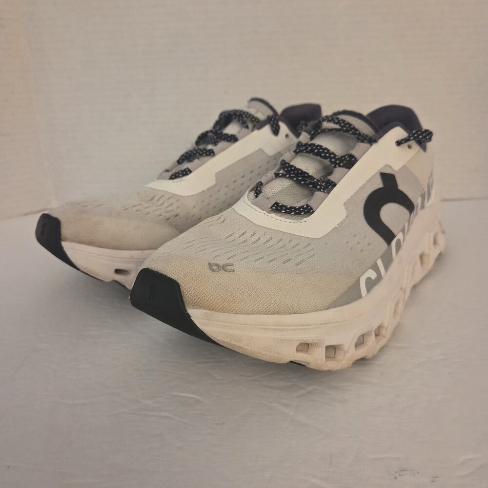 On Cloudmonster Women's Running Shoes White Black Size W 8.5 Low Top Sneakers.